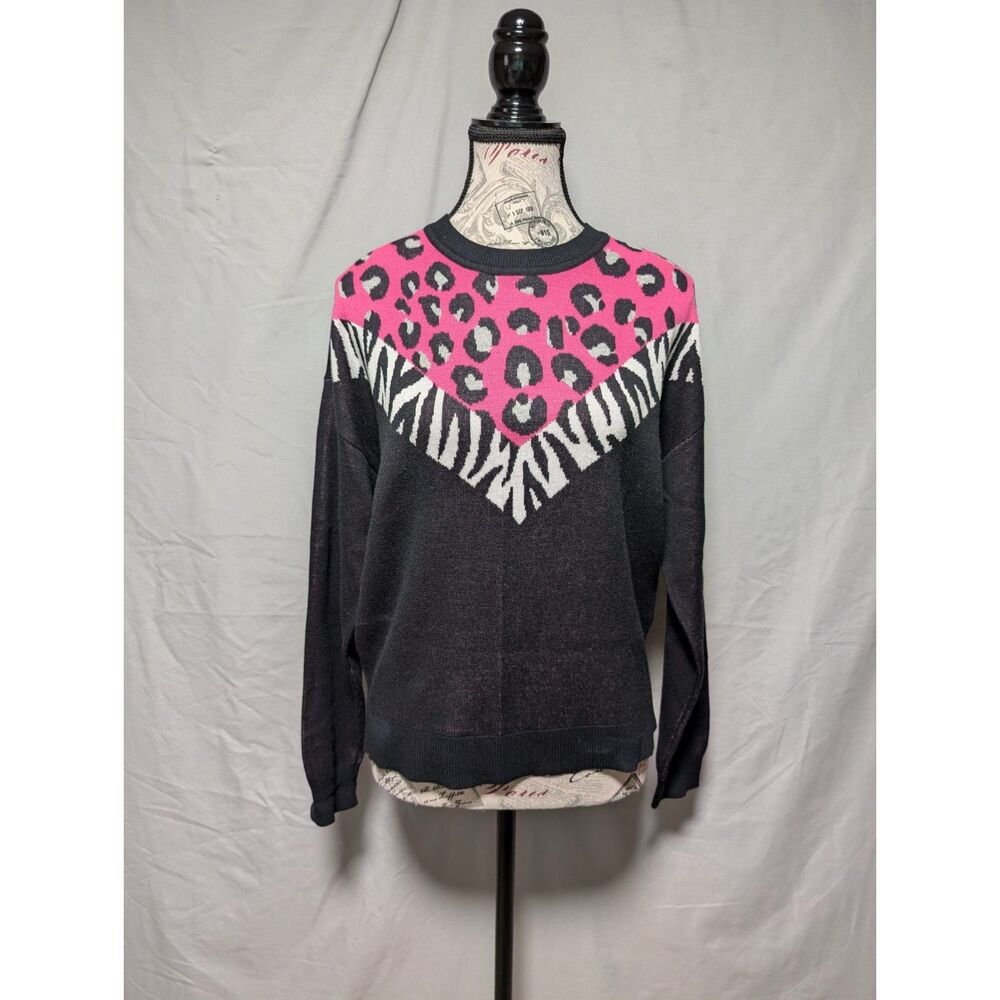 Bar III Pink Black Animal‎ Print Sweater Leopard Zebra Cotton Women's Small